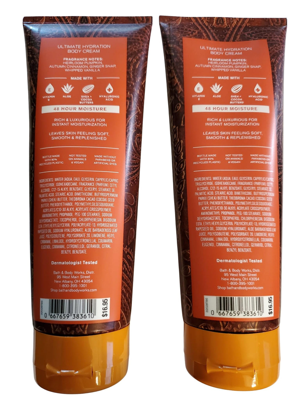 Bath and Body Works Sweet Cinnamon Pumpkin two 8-ounce tubes for replenishing skin.