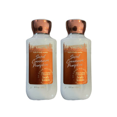 Bath & Body Works Sweet Cinnamon Pumpkin lotion bottles offer everyday moisturization for softer skin.