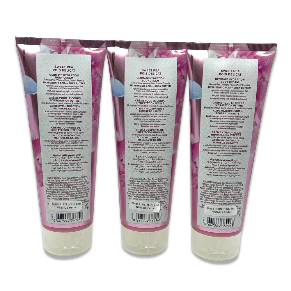 Bath & Body Works Sweet Pea Body Cream tube close-up reveals rich, nourishing texture.