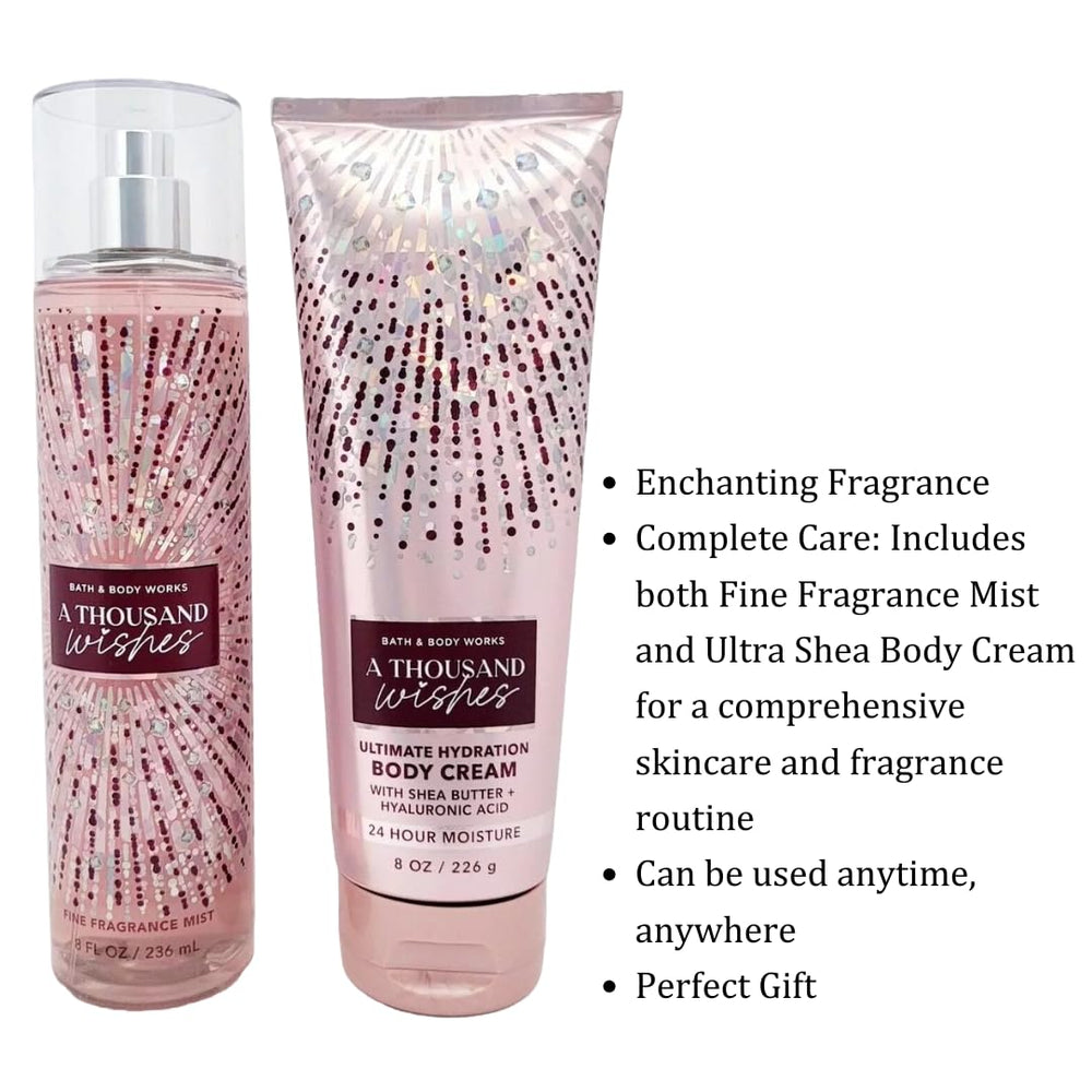 Bath & Body Works Thousand Wishes fragrance mist bottle with misty spray for layering scent.