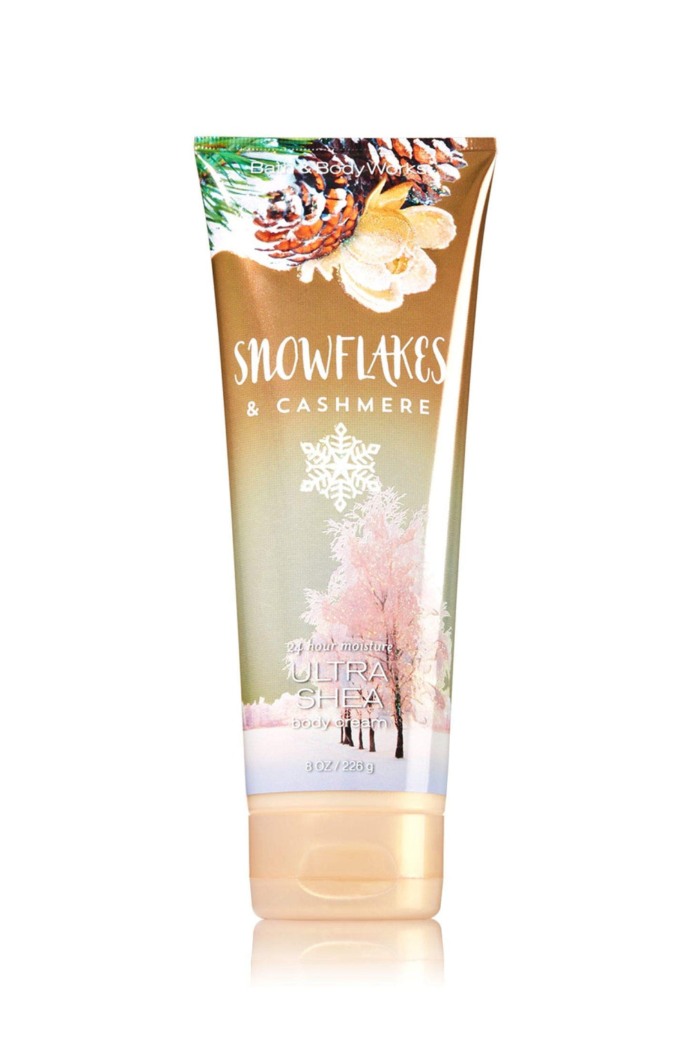 Bath & Body Works Ultra Shea Snowflakes & Cashmere cream on skin provides long-lasting moisture and comforting scent.