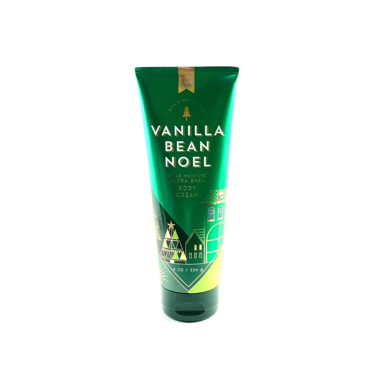 Bath & Body Works Vanilla Bean Noel 8oz Ultra Shea Cream tube front view demonstrates hydrating skin prep