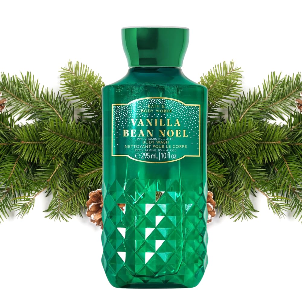 Bath & Body Works Vanilla Bean Noel label closeup highlights festive notes and packaging.