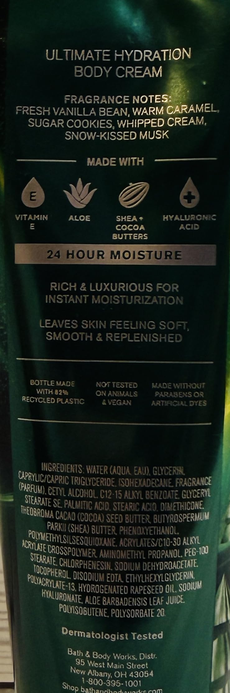 Bath & Body Works Vanilla Bean Noel texture closeup shows creamy hydration for soft skin.