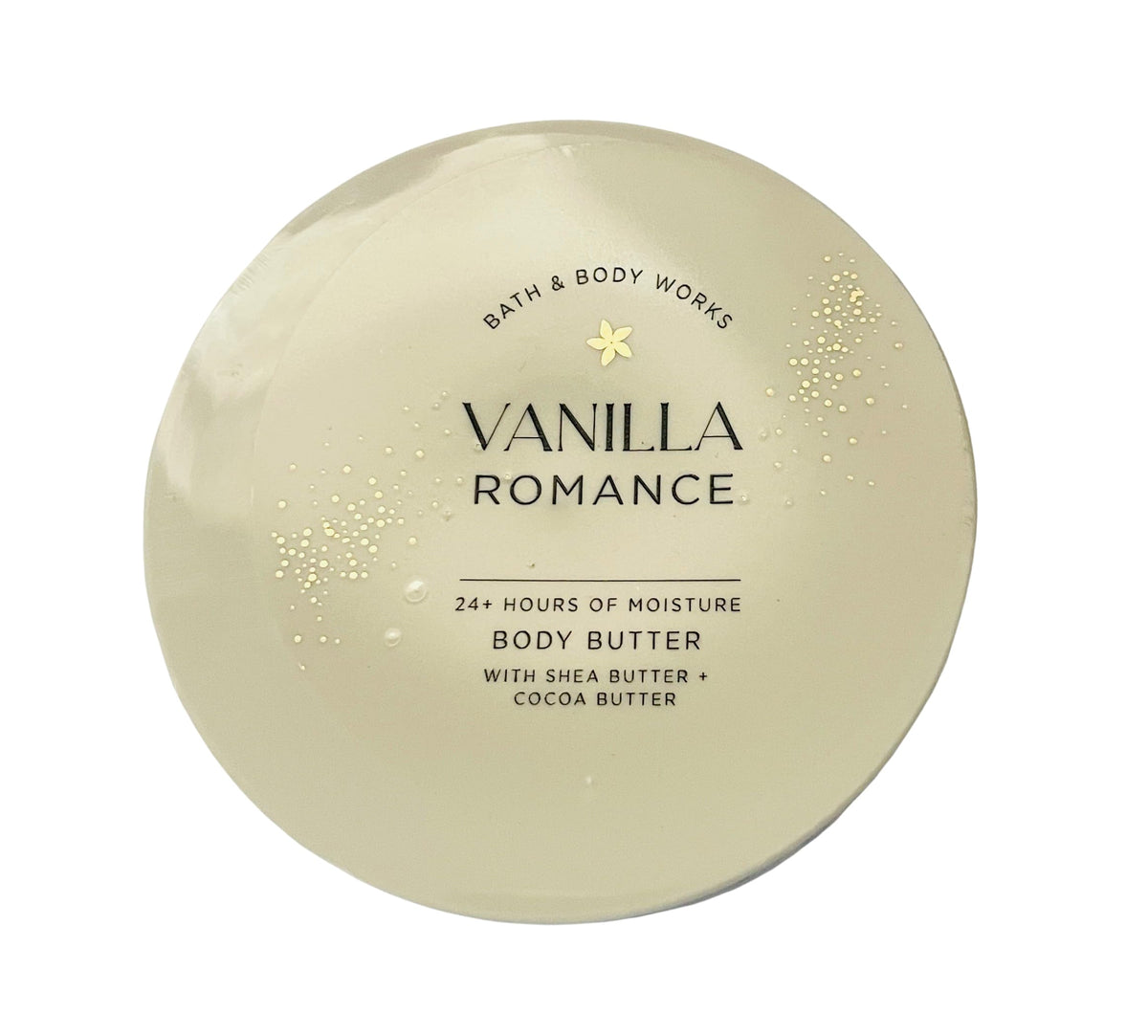 Bath and Body Works Vanilla Romance whipped body butter jar close-up showcasing rich moisture.