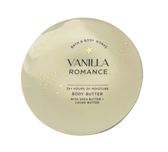 Bath and Body Works Vanilla Romance whipped body butter jar close-up showcasing rich moisture.