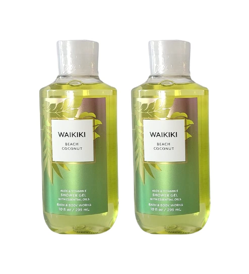 Bath & Body Works Waikiki Beach Coconut shower gel 2-pack front view, ideal daily cleansing with fragrance.