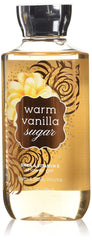 Bath & Body Works Warm Vanilla Sugar shower gel bottle shows rich lather for daily cleansing