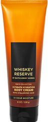 Bath and Body Works Whiskey Reserve bottle artwork highlighting rich hydration for daily grooming.