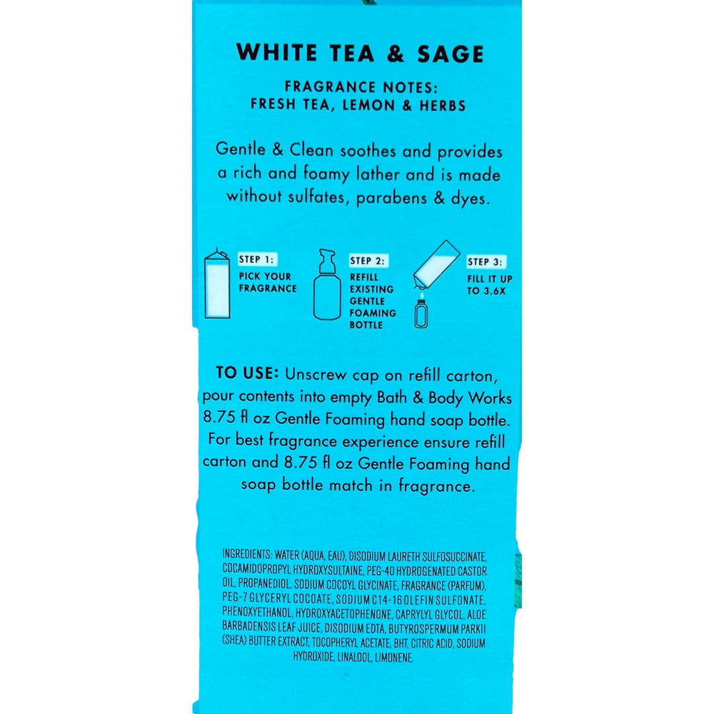 Bath & Body Works White Tea & Sage fragrance note bergamot tea enhances everyday hand care.