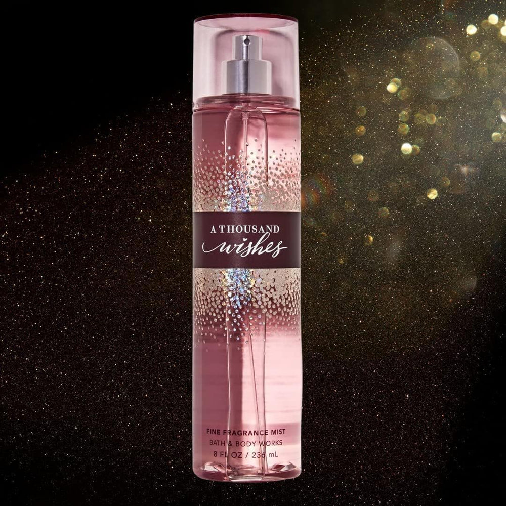 Bath & Body Works A Thousand Wishes mist being spritzed for a luminous daily scent