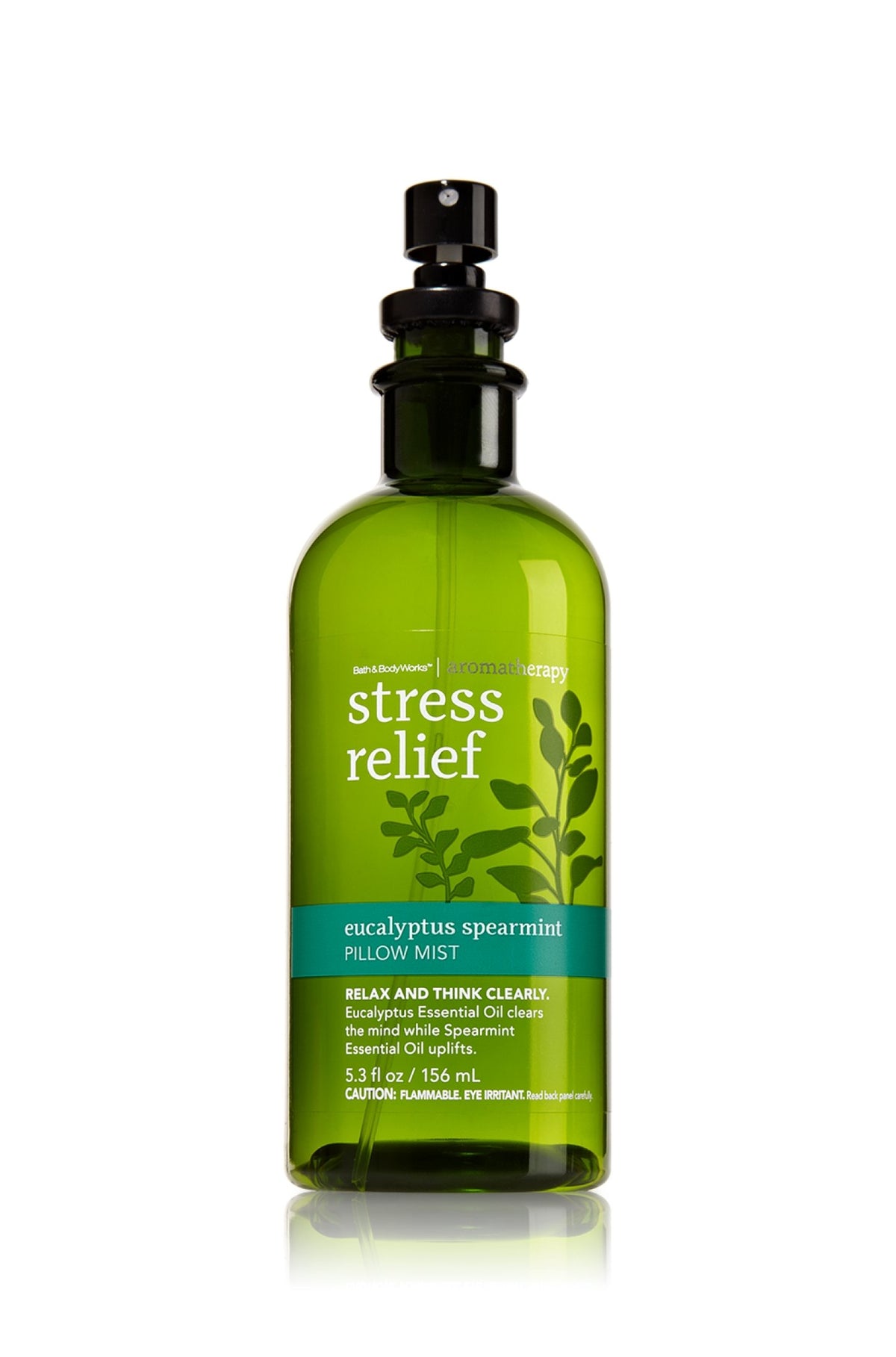 Bath & Body Works Aromatherapy Pillow Mist Eucalyptus Spearmint bottle ready to refresh linens for relaxation.