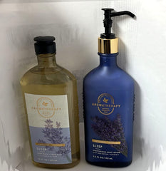 Bath and Body Works Aromatherapy Sleep Wash Lavender Vanilla pour promotes relaxation during nighttime routine