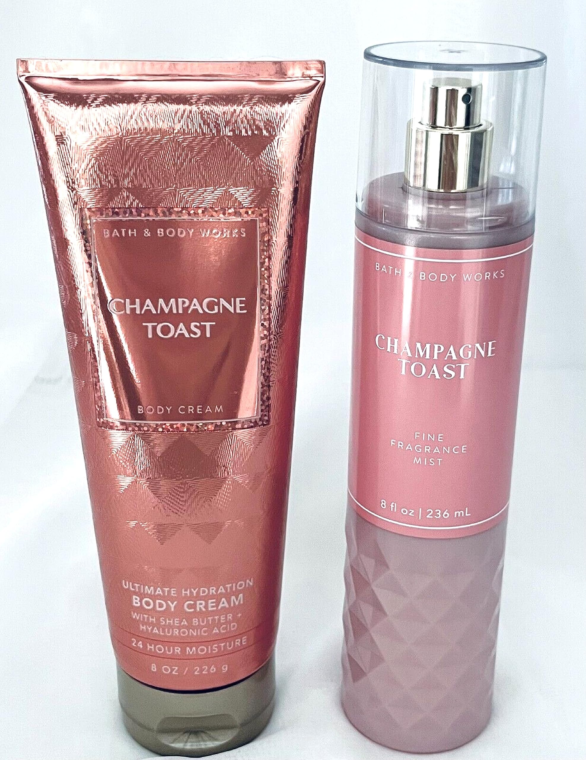 Champagne Toast duo packaging showcases gift-ready skincare pairing.