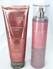 Champagne Toast duo packaging showcases gift-ready skincare pairing.
