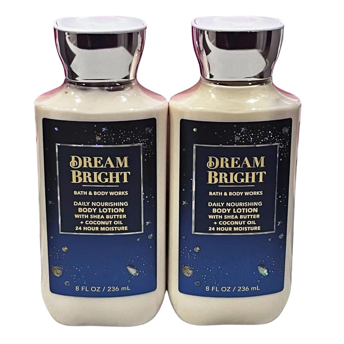 Bath & Body Works Dream Bright two-bottle lotion set front view highlighting packaging and moisture benefits