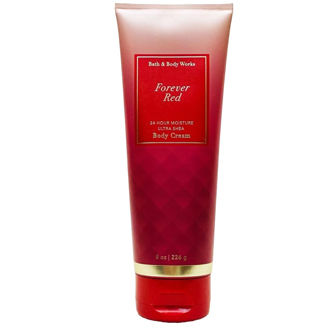 Bath & Body Works Forever Red Ultra Shea Cream close-up bottle highlights rich moisture for all-day softness