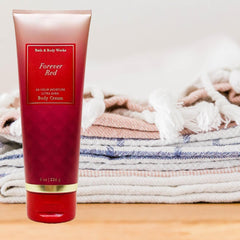 Bath & Body Works Forever Red Ultra Shea Cream pump-dispense shows convenient, mess-free application