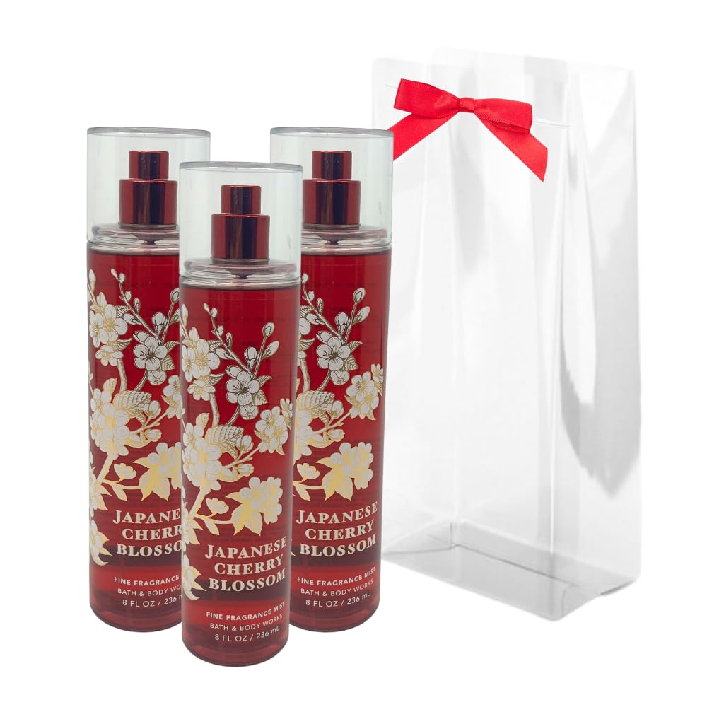 Bath & Body Works Japanese Cherry Blossom gift set with red bow packaging for holidays