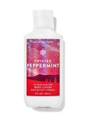 Bath & Body Works Twisted Peppermint lotion bottle for quick-absorb hydration and lasting softness