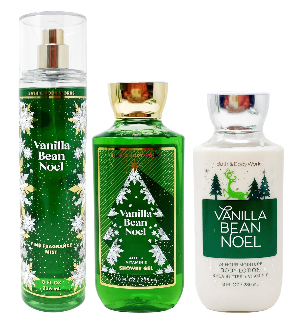 Bath and Body Works Vanilla Bean Noel shower gel pour highlights vanilla scent and hydrating cleanse.