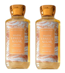Bath & Body Works Warm Vanilla Sugar two-pack labels on gift-ready shower gel bottles.