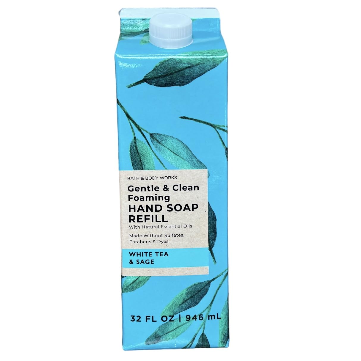 Bath & Body Works White Tea & Sage refill bottle front view for gentle foaming cleansing