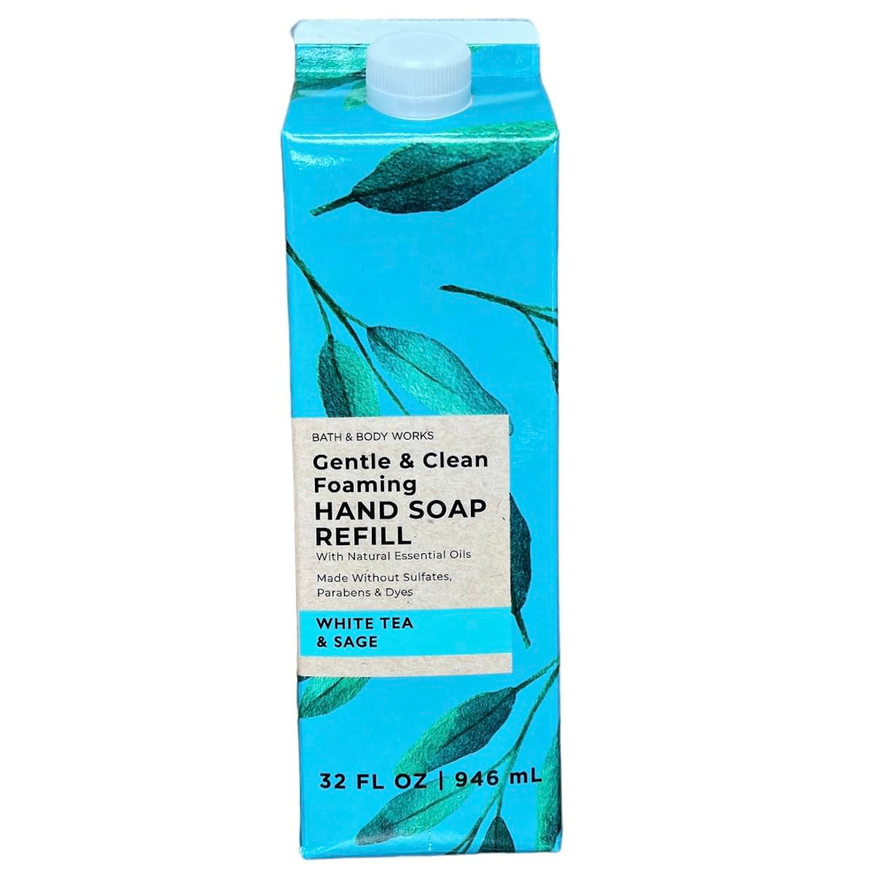 Bath & Body Works White Tea & Sage refill bottle front view for gentle foaming cleansing