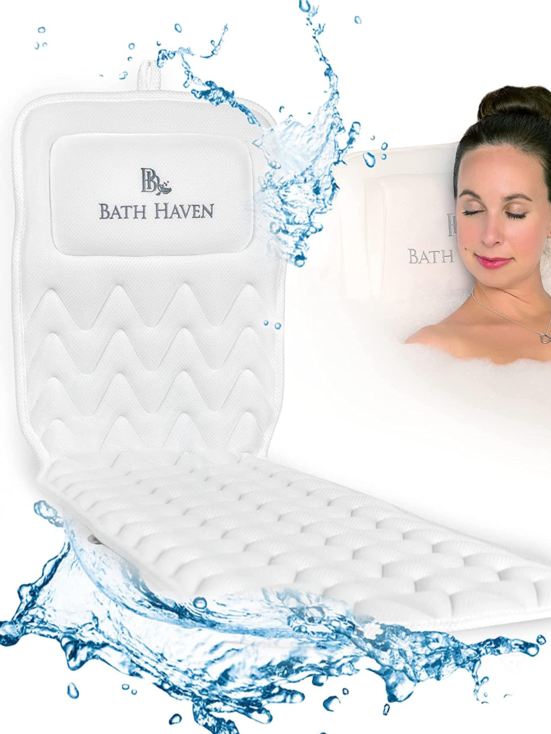 Bath Haven neck-support helps ease tension while you unwind in the tub.