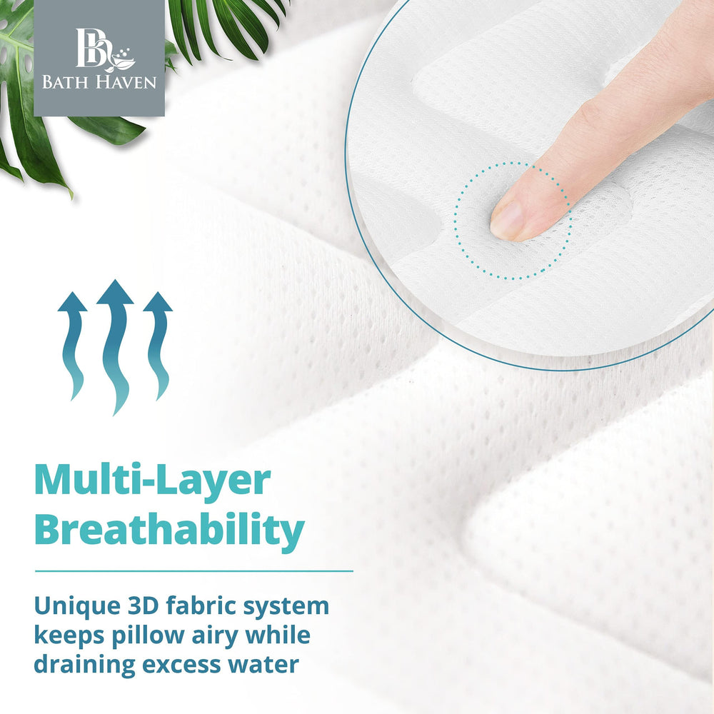 Bath Haven bath pillow secure-suction stays firmly in place during long soaks.