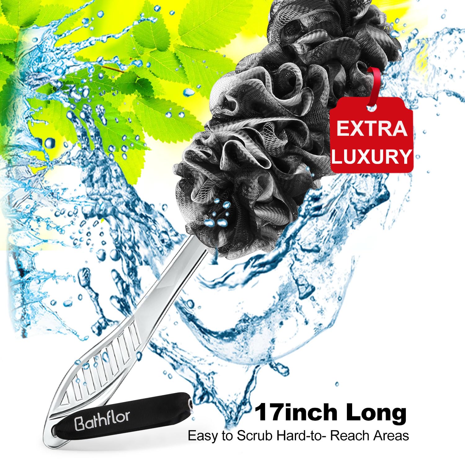 Bathflor charcoal loofah sponge helps remove surface oil and impurities.
