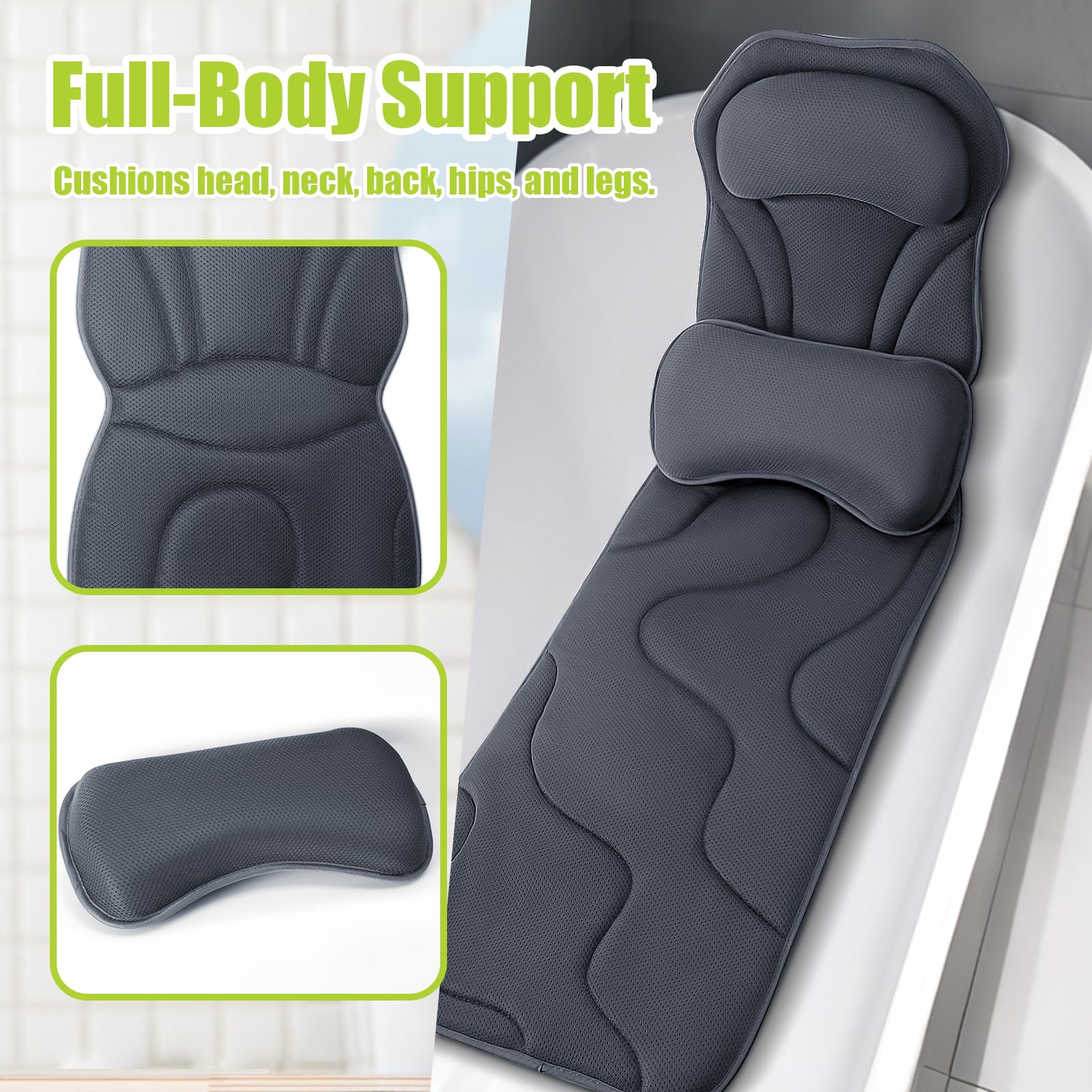 Bathland pillow with 168 non-slip suction cups stays firmly in place.