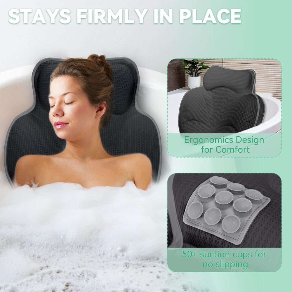 Bathland bath pillow quick-dry 4D fabric resists odors between uses.
