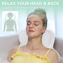 Bathland Bath Pillow shoulder-back support in use for extended baths.