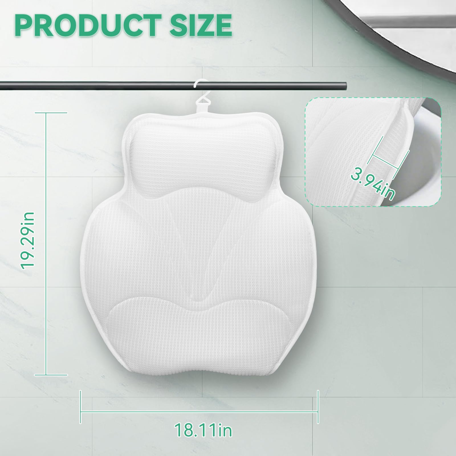 Bathland Bath Pillow side-angle view demonstrates full back support during soaking.