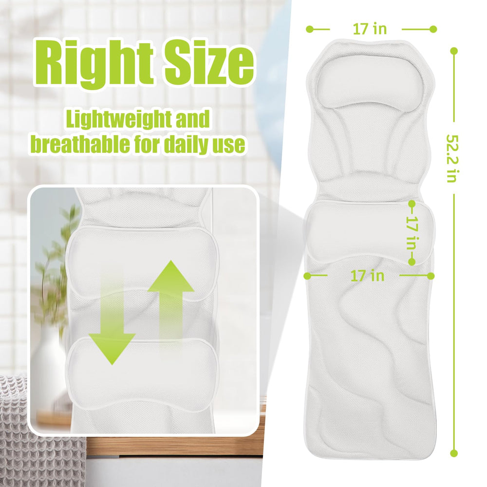 Bathland full-body bath pillow back view highlights lumbar support for comfort after long days