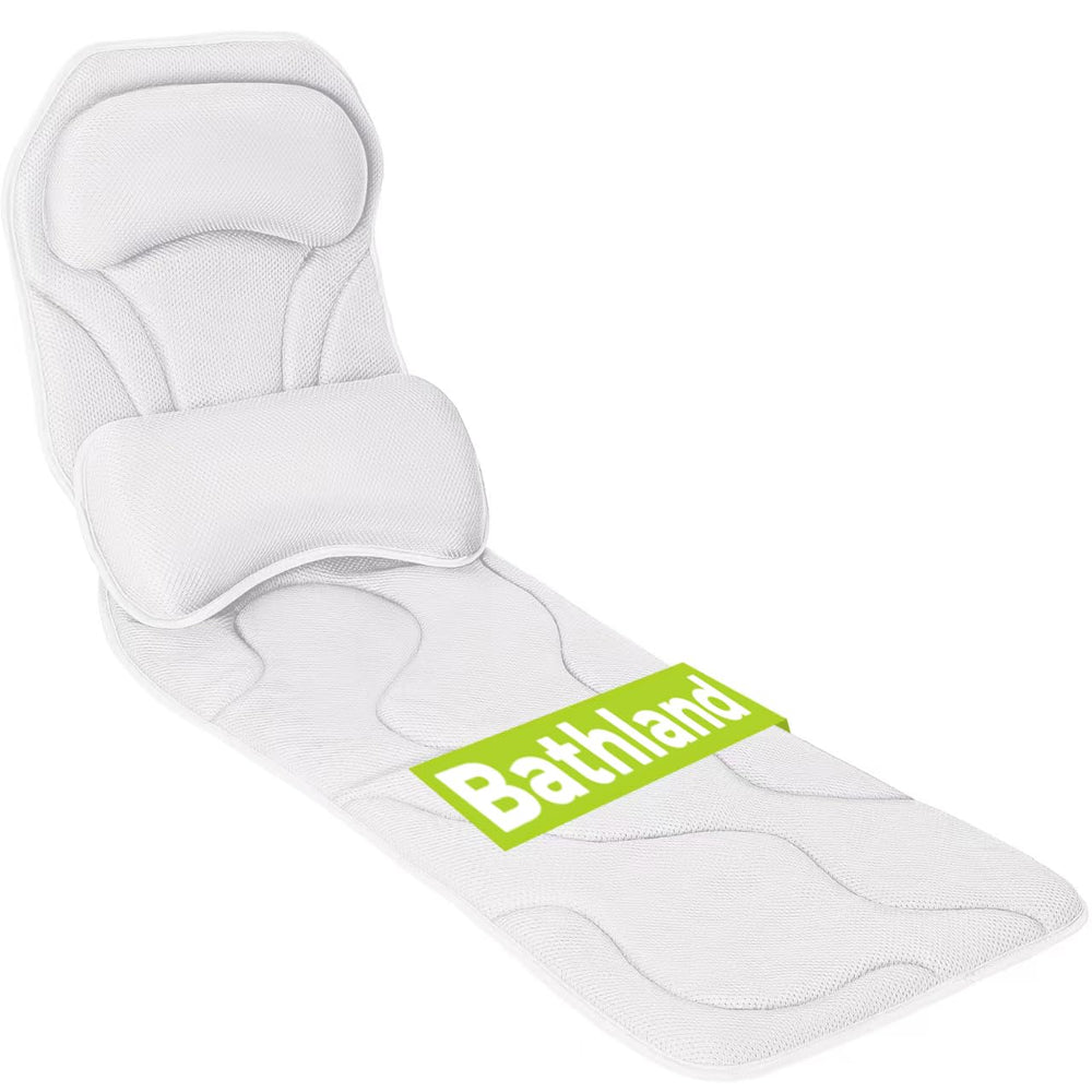 Bathland full-body bath pillow front view demonstrates full-body support for a relaxing soak