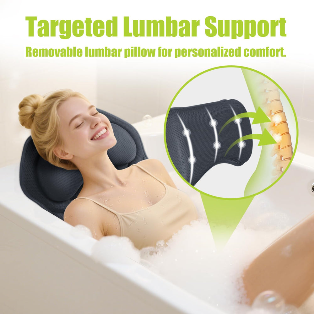 Bathland full body bath pillow lumbar support enhances lower back comfort during soak.