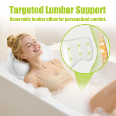 Bathland full-body bath pillow side view demonstrates neck and shoulder relief during soaking