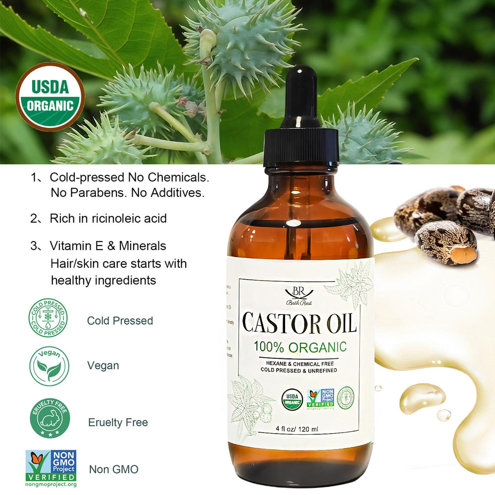 Bathrest Castor Oil amber glass bottle protects purity and potency