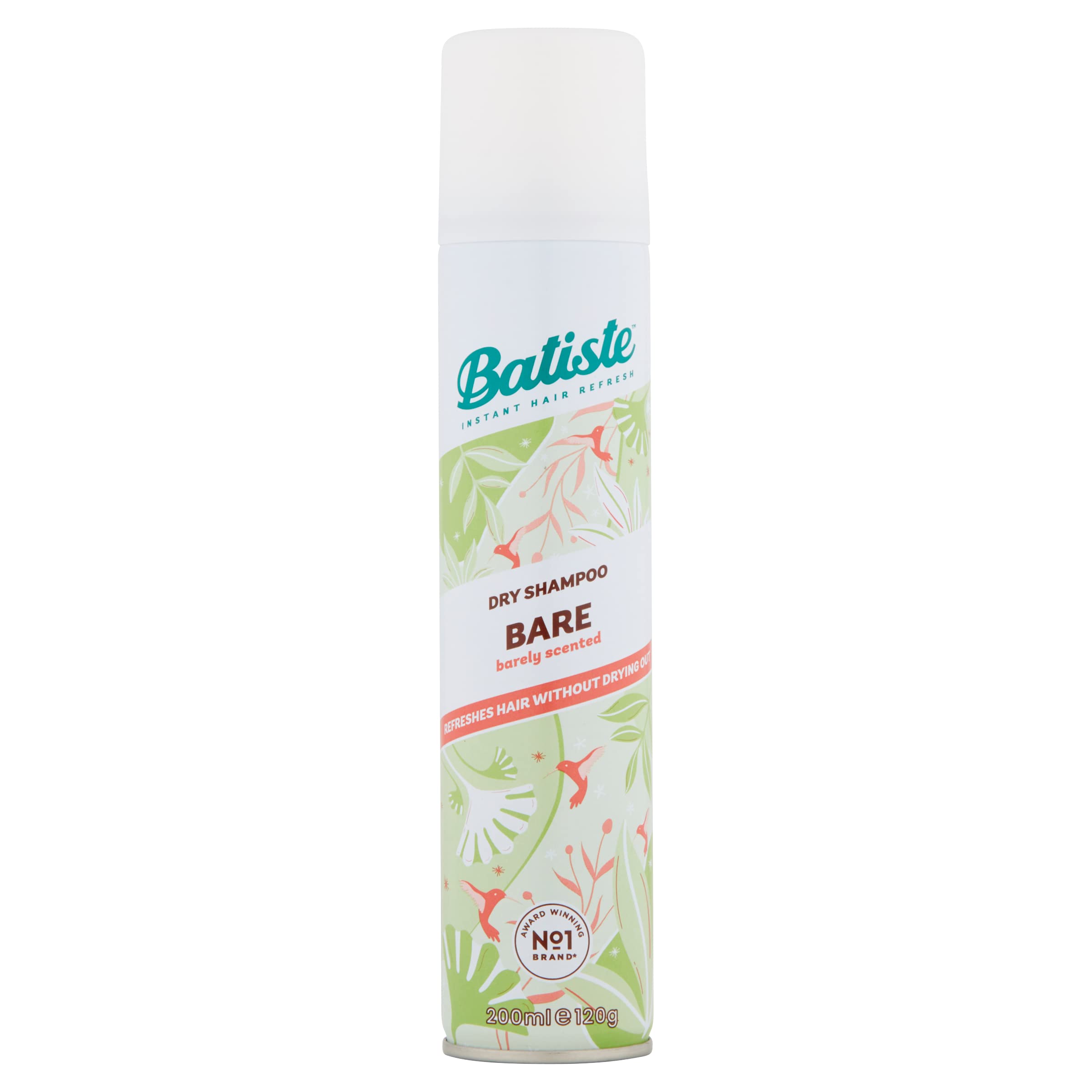 Batiste Bare Dry Shampoo can closeup highlights light fragrance and oil control