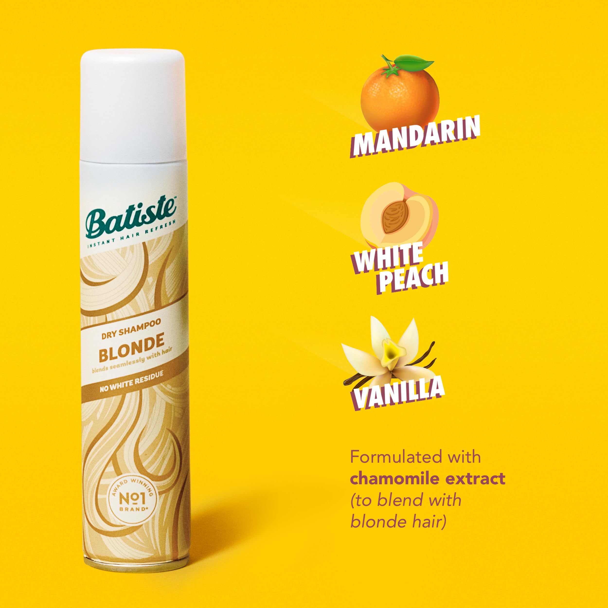 Batiste Brilliant Blonde dry shampoo spray from 12 inches for even coverage.