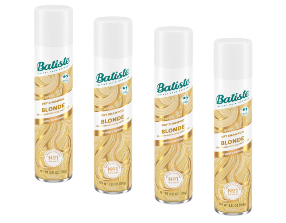 Batiste Brilliant Blonde dry shampoo bottle demonstrates color-friendly freshness.