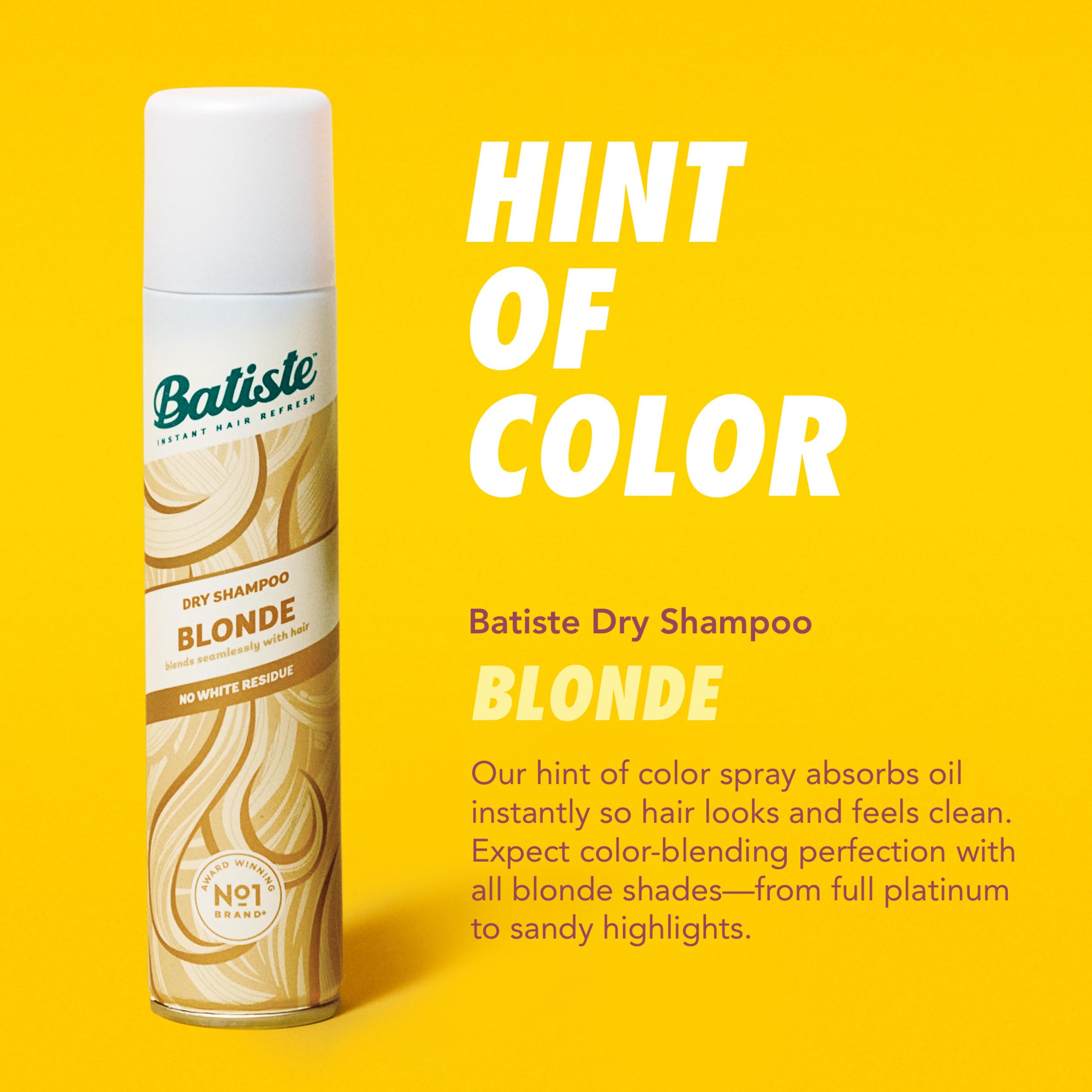 Batiste Brilliant Blonde dry shampoo spray-on application for quick roots refresh.