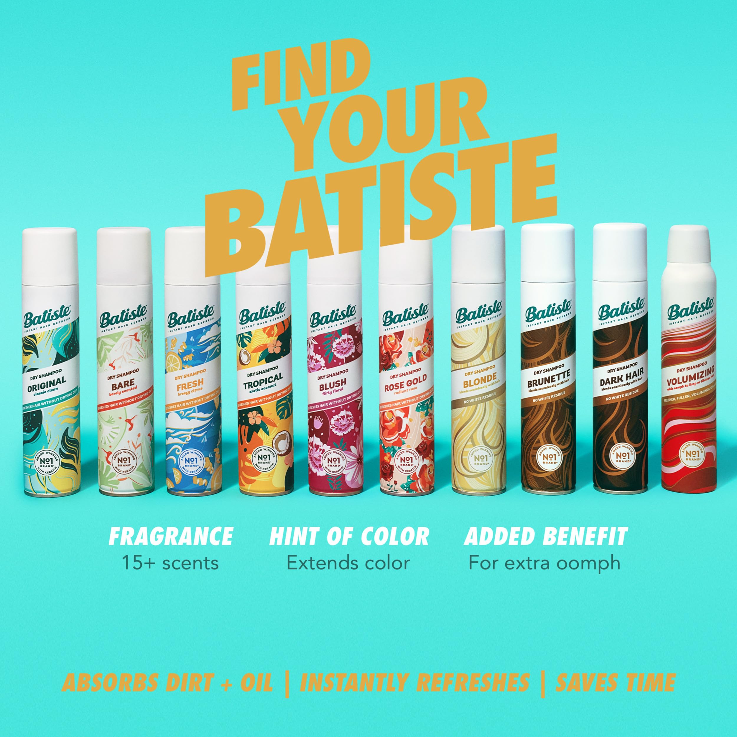 Batiste Brilliant Blonde dry shampoo adds texture and volume for fuller look.