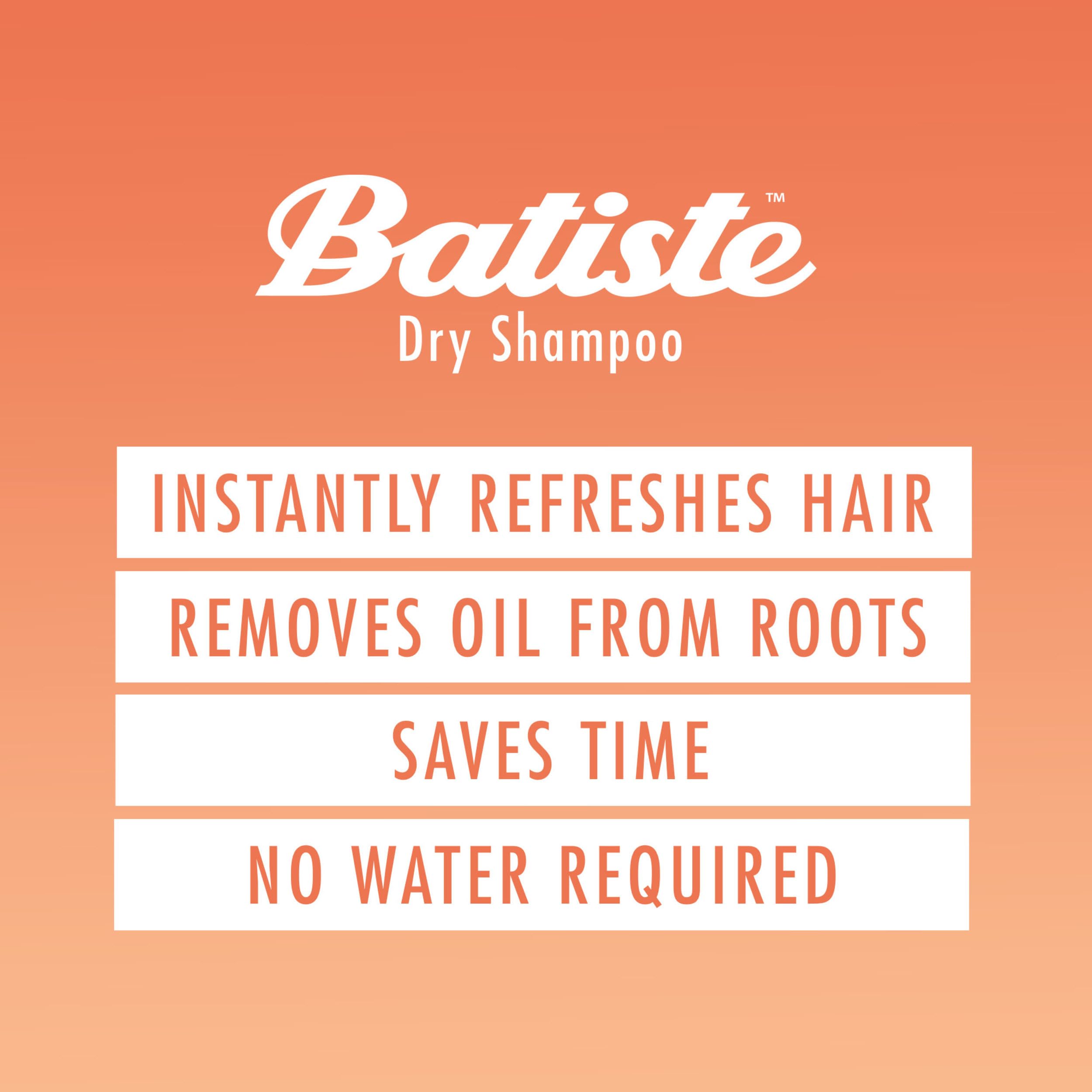 Batiste Dark Dry Shampoo model with dark hair finish.