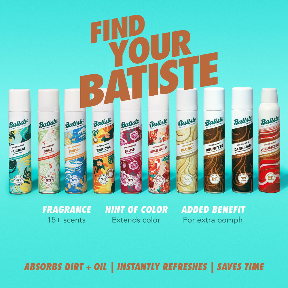 Batiste Dark Dry Shampoo packaging emphasizes 6.35 oz bottle