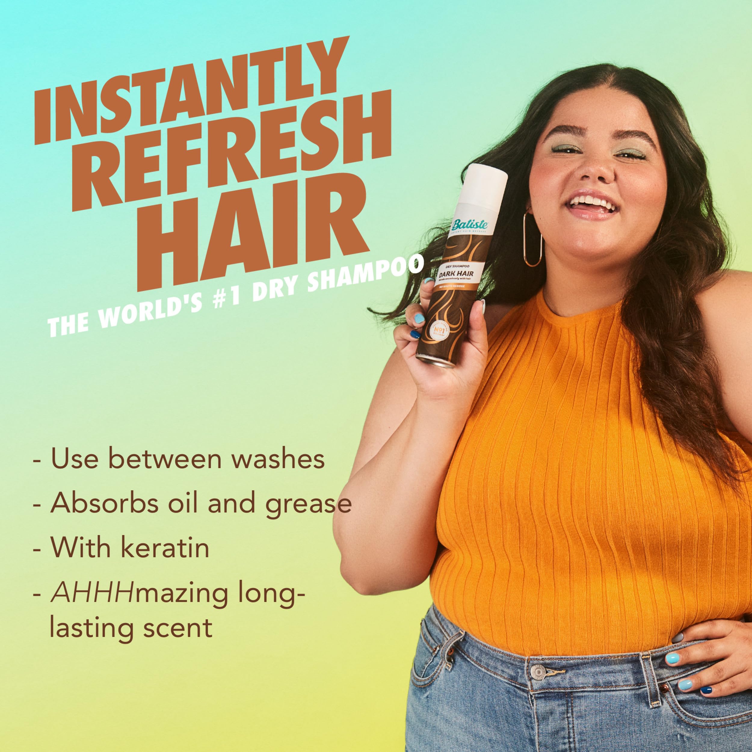 Batiste Dark Dry Shampoo shake-and-spray on-the-go use.