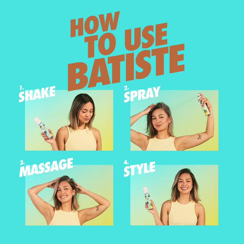 Batiste Dark Dry Shampoo tinted blend enhances brunette hair.