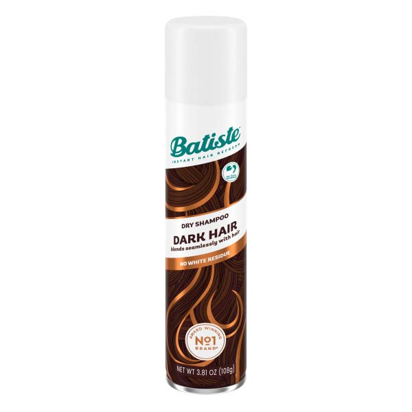 Batiste Divine Dark can closeup showing tinted formula blending with brunette hair